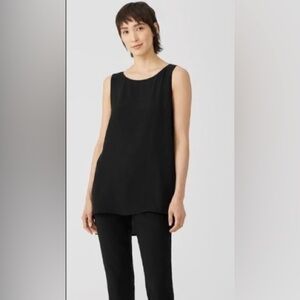 Eileen Fisher 100% Silk Black Tunic Top Sleeveless Blouse M Relaxed Fit Hilo